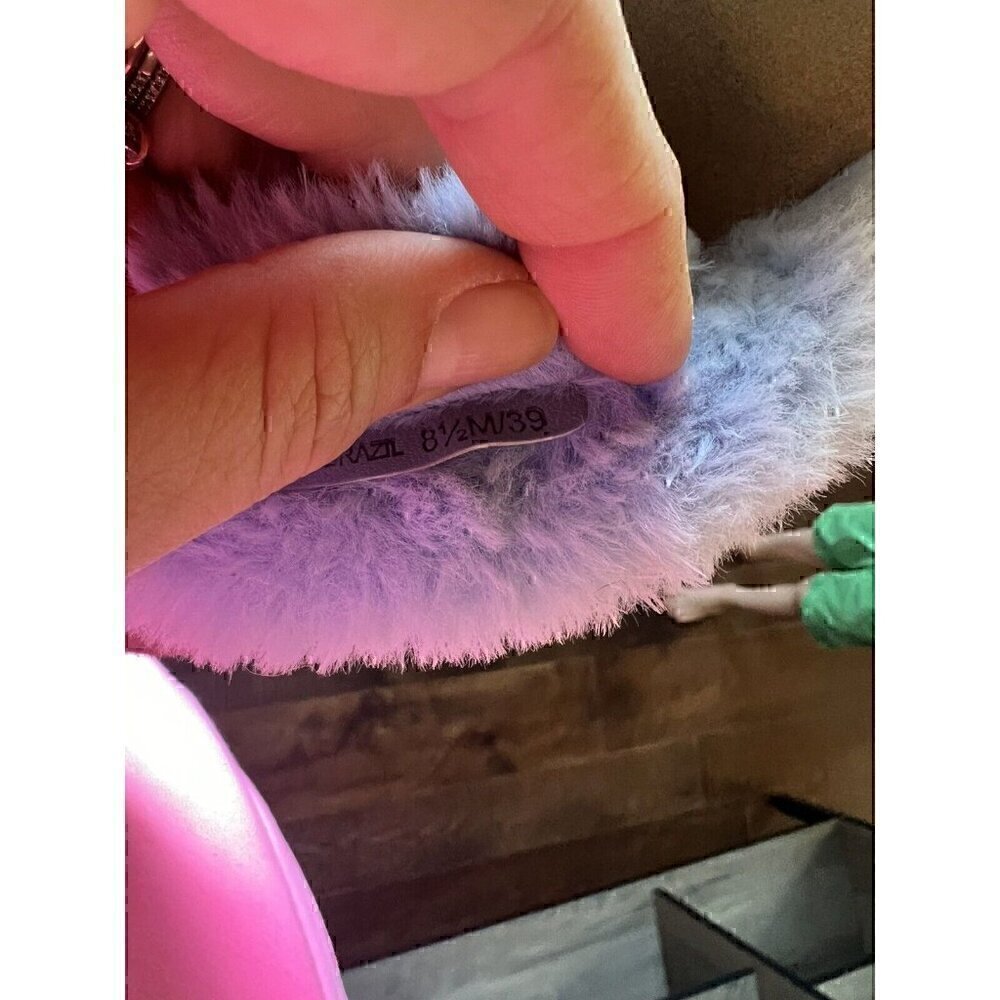 Vince Camuto Cozy Fuzzy Fur Cross Band Slide Sandals - Mayberla Size 8.5 M Blue - Picture 6 of 7